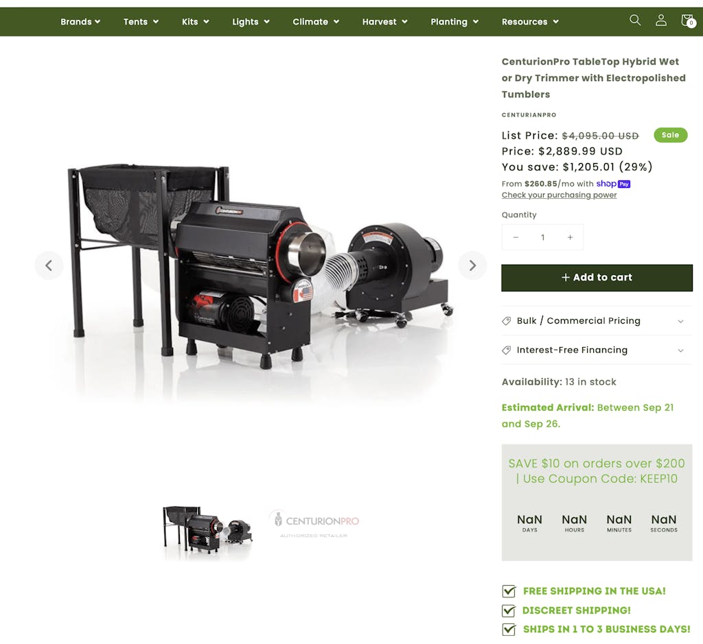 CenturionPro TableTop Hybrid Wet or Dry Trimmer with Electropolished Tumblers