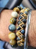 Men's HAWK'S EYE Double Bead Bracelet - Multicolored Gemstones