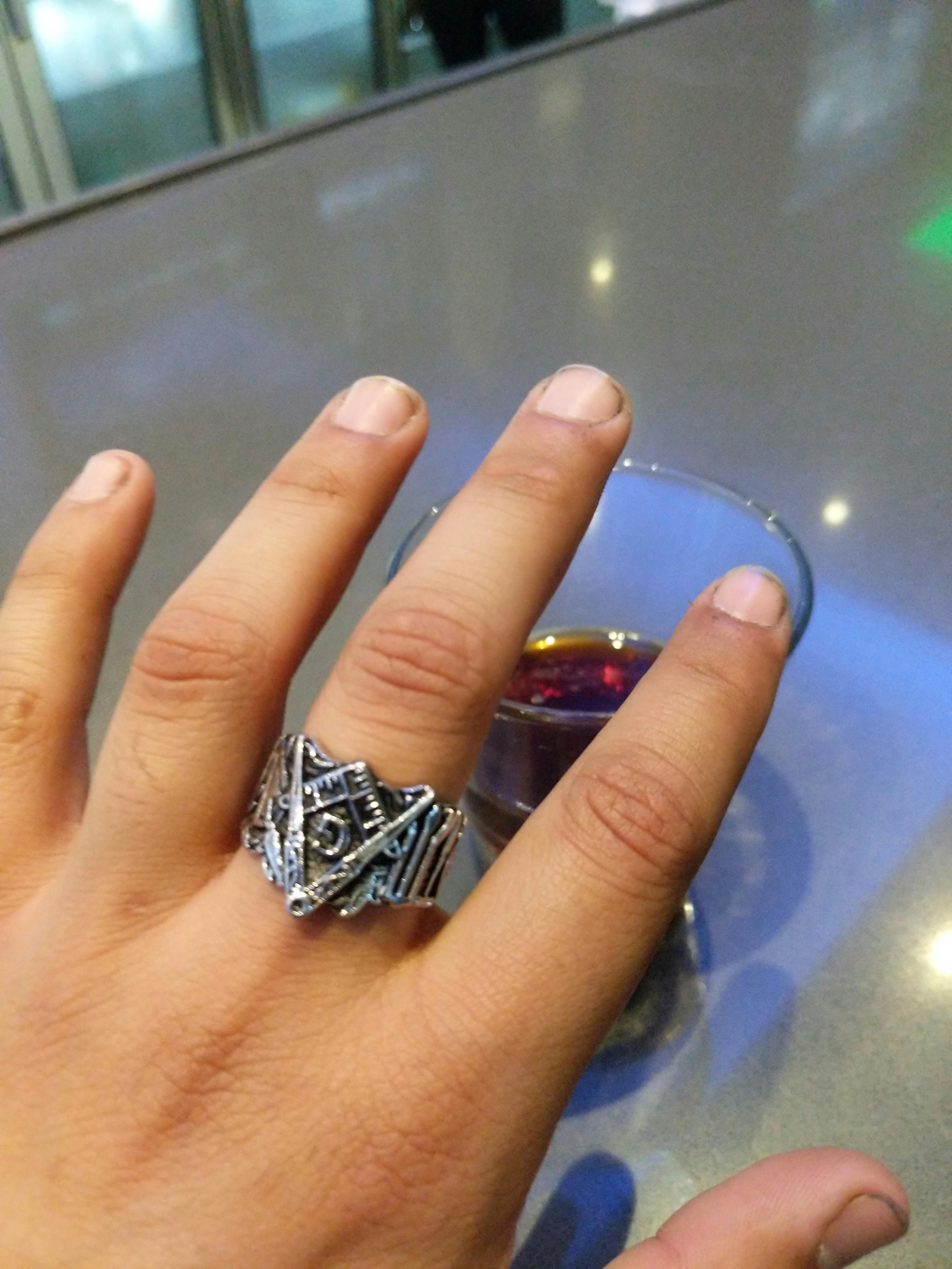 Stainless Steel Masonic Freemason Ring - Black & Blue Ion Plated With Crystal Stones - Sizes 8-13