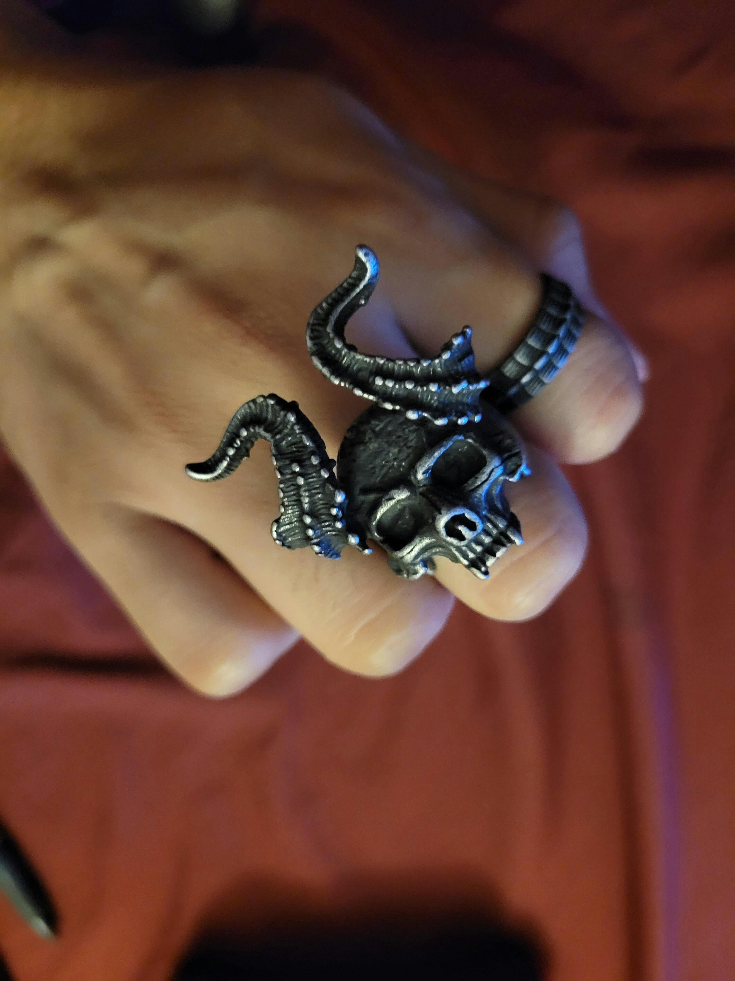Horned Satan Devil Skull Stainless Steel Ring – GTHIC