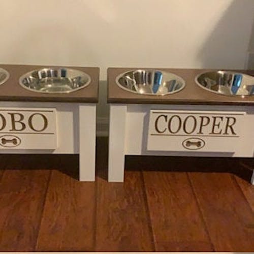 Personalized Elevated Dog Bowl Stand with Internal Storage - Blue –  GrooveThis Woodshop