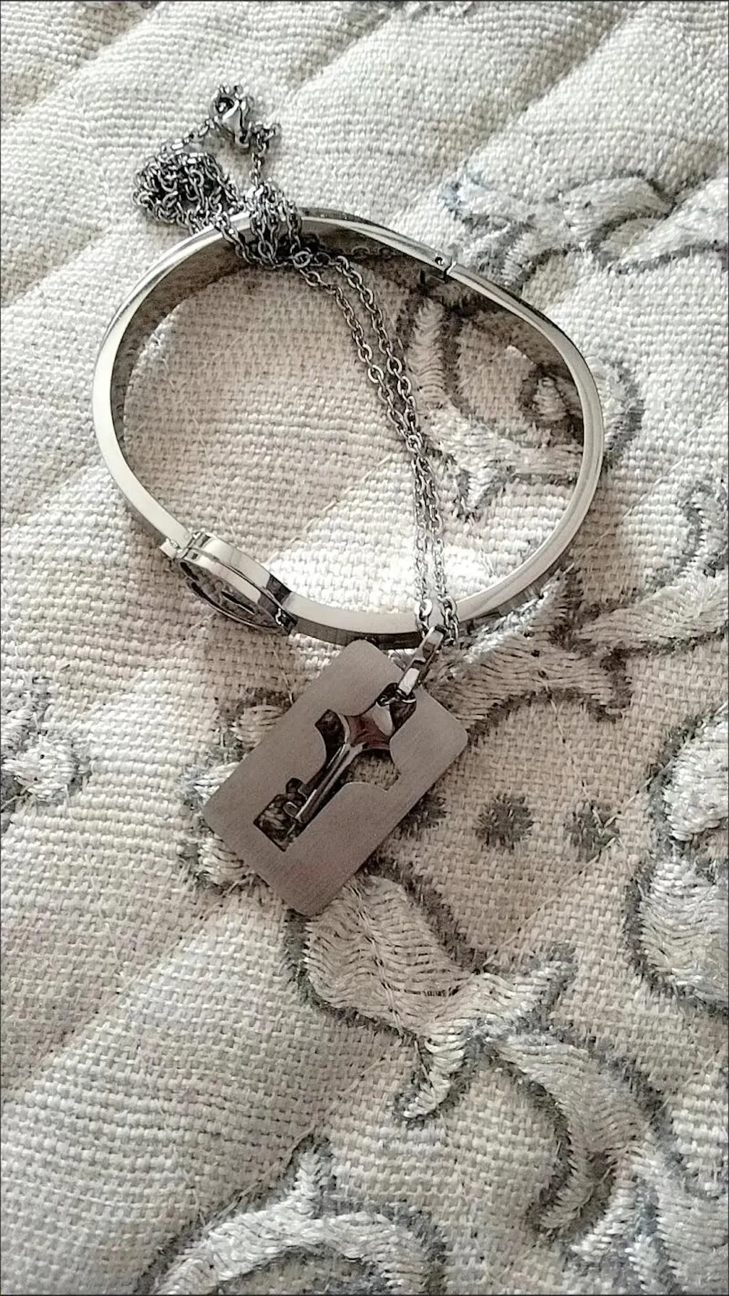 Engraved Lock and Key Bracelet Pendant Necklace Set for Couples