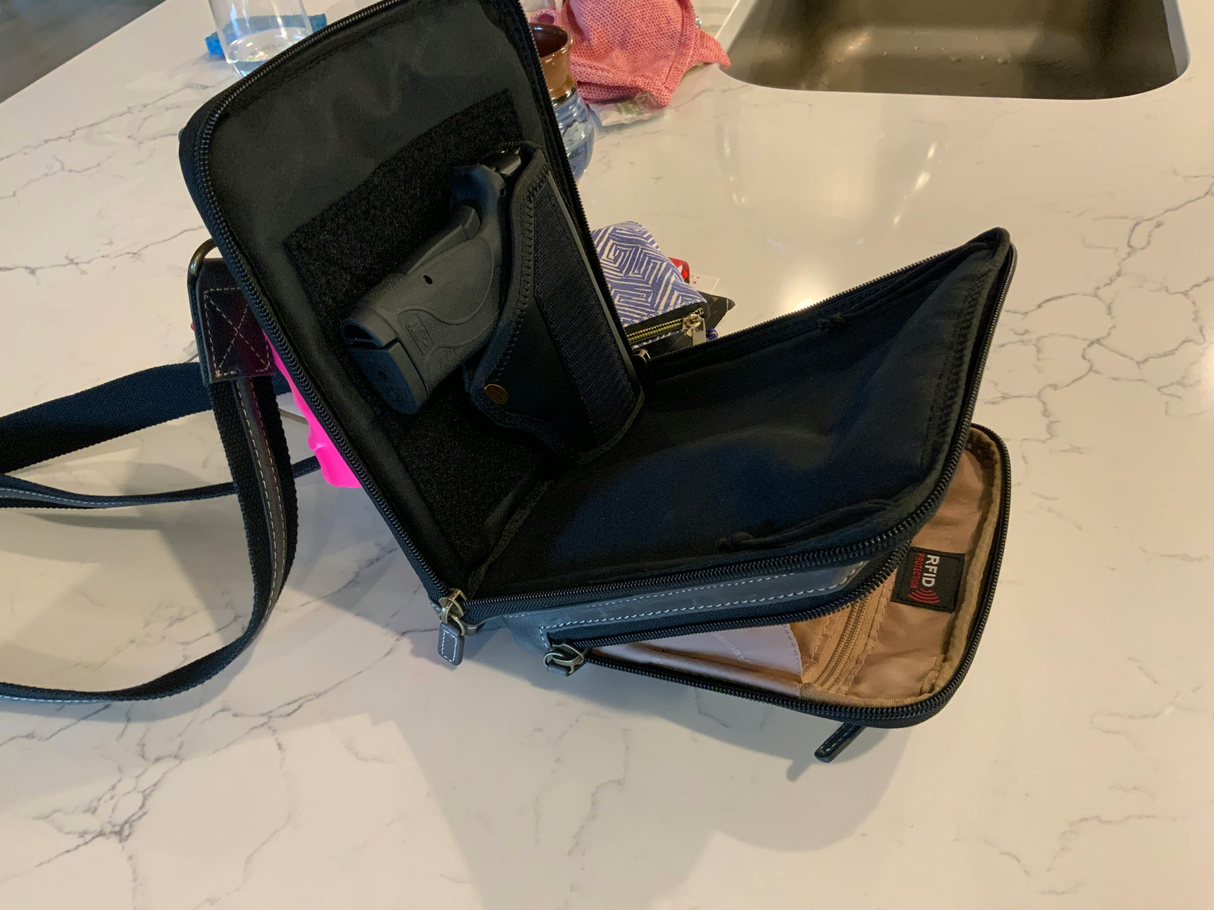 thumbnail image 2 of GTM Concealed Carry Shoulder Bag - Rose Embroidered Lambskin Cross-Body Bag For Women, Medium Size, Black 2 of 13