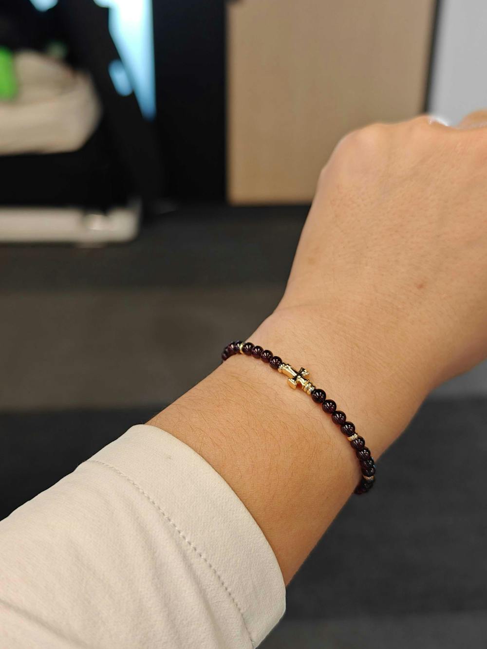 Garnet Cross Gold Bracelet – Passion & Love