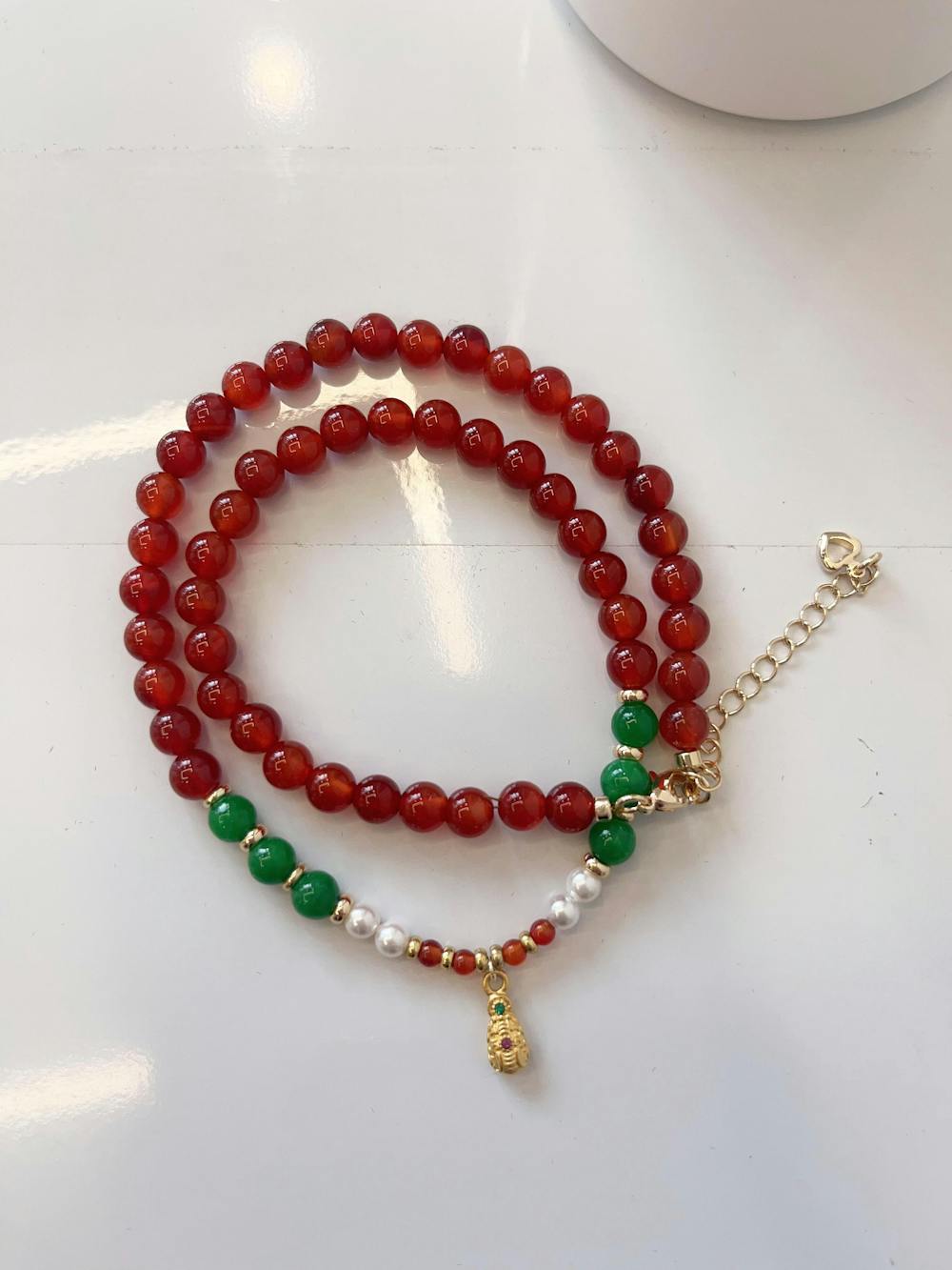 Red & Green Agate Gold Necklace – Courage & Growth