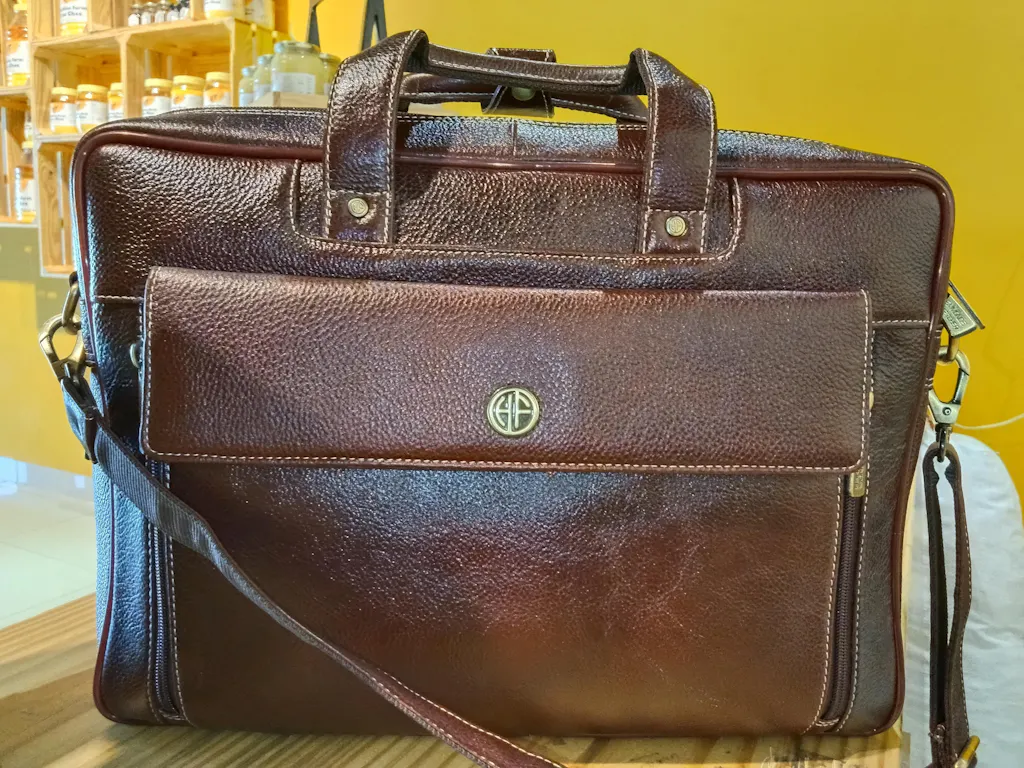 Genuine Leather Expandable Laptop Bag for Men with Adjustable Strap - Fits Upto 15.6" Laptop/MacBook  - 1 Year Warranty