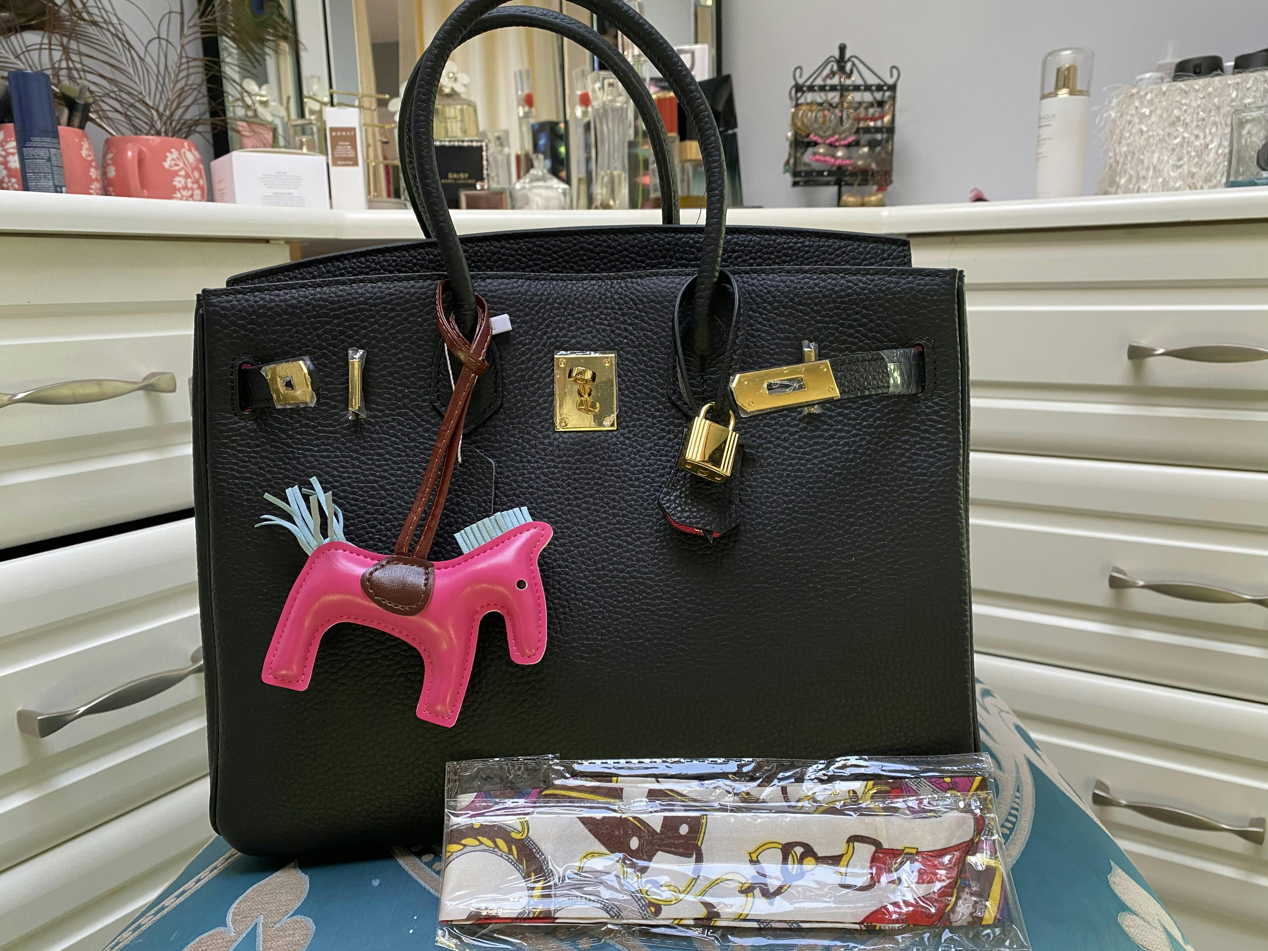 Erin Leather Padlock Handbag - Pink Interior - 35 cm - HandbagCrave UK