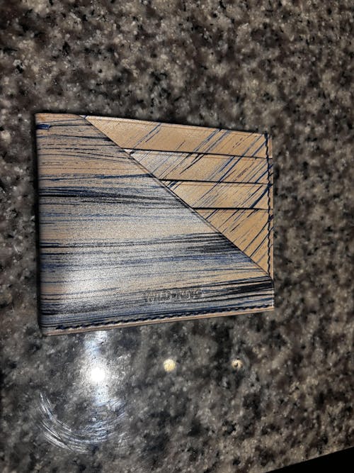 Minimalist Blue Leather Card Holder - Natural Streaks