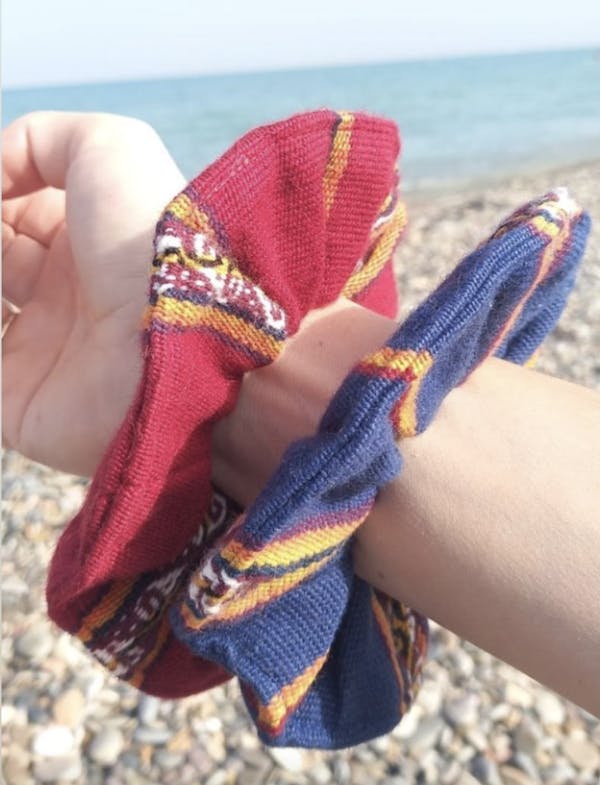 Oversized blue Peruvian scrunchie