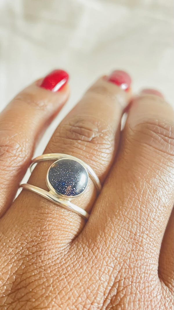 Blue Sandstone silver 950 adjustable ring