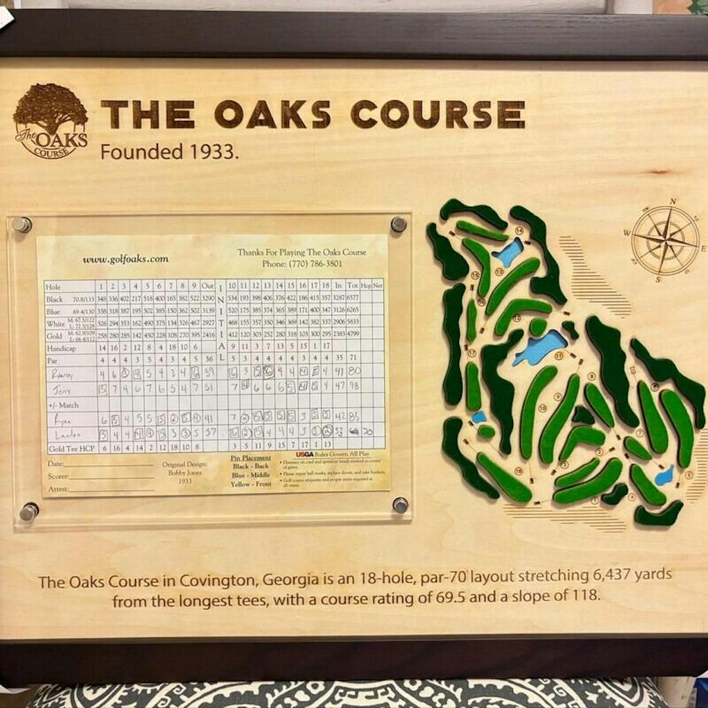 Engraved Custom 3D Wood Golf Course Map (Only Hole)