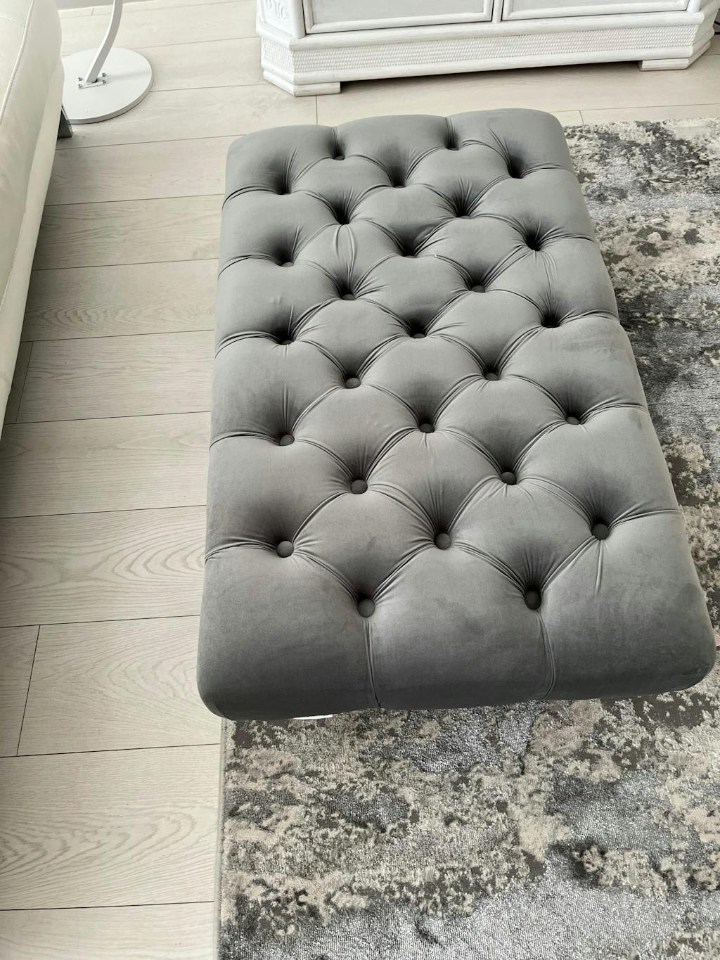 Rectangular Velvet Footstool with Buttontuft