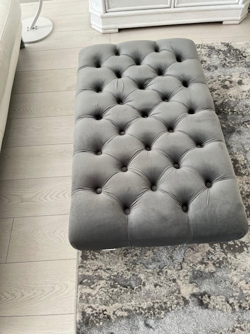 Rectangular Velvet Footstool with Buttontuft