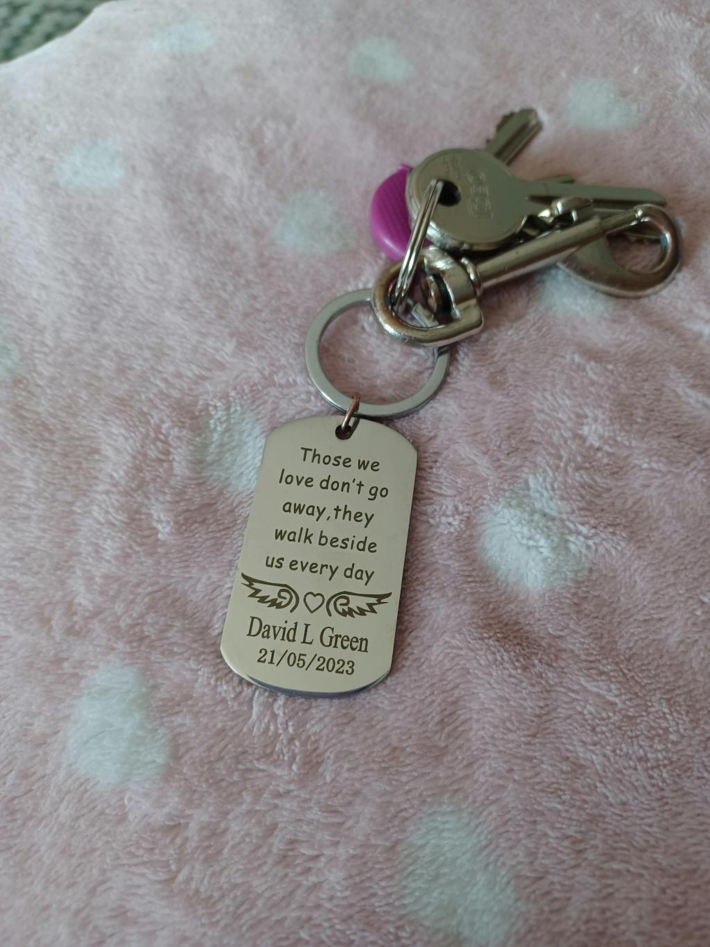 Personalized Memorial Engraved Silver Keychain HAPPARY