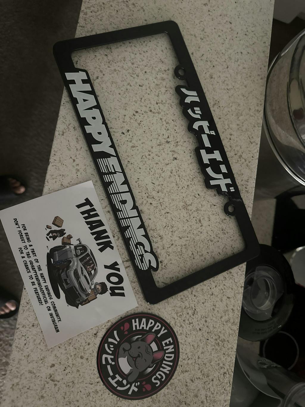 Pink License Plate Frame (Black) | Happy Endings