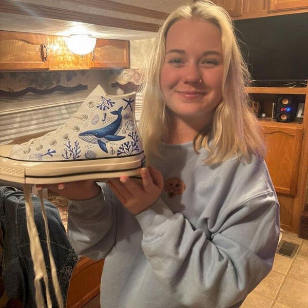 Blue Whale Embroidered Converse, Sea Coral Reefs Embroidery Converse Chuck Taylor 1970s