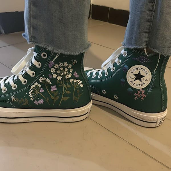 Dandelion Garden Converse Hand Embroidery, Personalised Birthday Converse Flowers for Girls