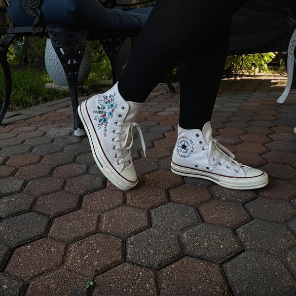Wedding Flower Embroidered Converse, Custom Hand Embroidered 3D Flowers Sneakers