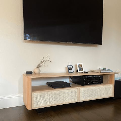 Solid Wood Media Console| Boho Modern Rattan TV Stand with Drawers (60')