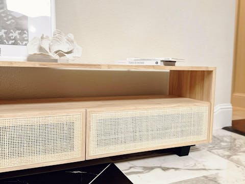 Solid Wood Media Console| Boho Modern Rattan TV Stand with Drawers (60')