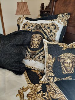 Baroque Gold Tapestry Pillowcase | Black Luxury Pillow Cover | Medusa Head Style Decor