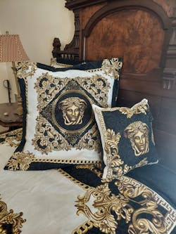 Baroque Style Tapestry Pillowcase With The Head Pattern | Black Cotton Pillow Cover With Gold Baroque Scroll Work Pattern, Luxury Home Decor