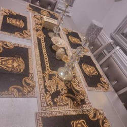 Black Tapestry Table Runner With Gold Baroque Scroll Work Pattern| Luxury Home Decor, Kitchen And Living Room Textile, Housewarming Present