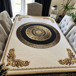 White, Gold And Black Tapestry Tablecloth With A Medallion Of Baroque Style | Luxury Textile, Home Decor, Golden Circle Pattern