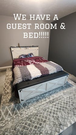 Hasuit | Queen Size Bed Frame with Storage Ottoman Farmhouse Bed Frame with Charging Station and Led Light Headboard with Storage Rack