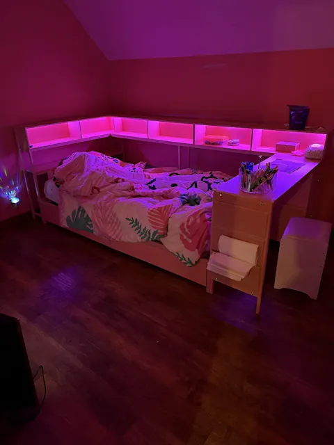 Hasuit | Twin Corner Bed with Desk and Storage Bookcase Daybed with Charging Station and LED Light Modern Teenagers Bedframe