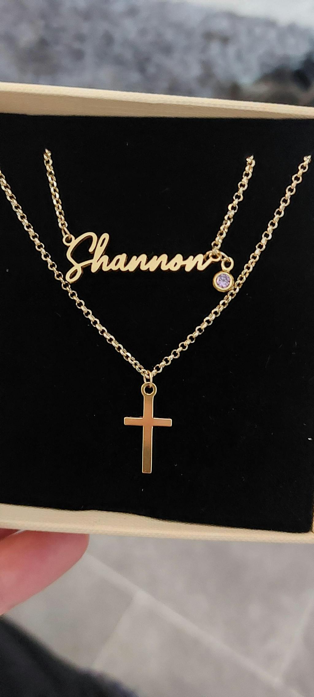 Personalised Name & Cross Layered Necklaces Set