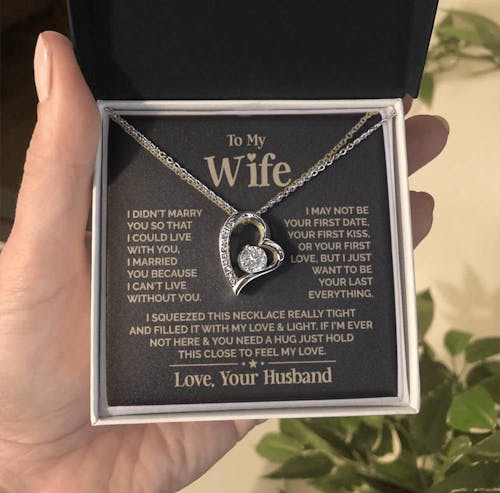 Gift for Wife: Heart Necklace Set with Message Card & Gift Box