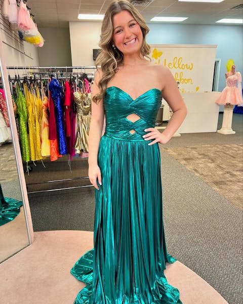 Strapless Metallic Prom Dresses Corset Keyhole A Line Sweetheart Party Dresses HE003