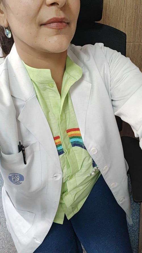 Green Slub Cotton Shirt with Rainbow Embroidery