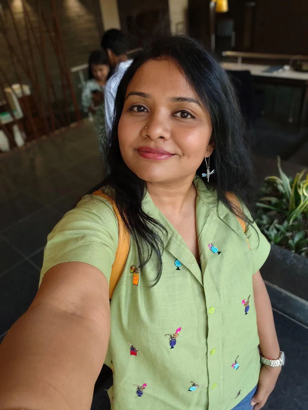 Green Cotton Linen Shirt with Cocktail Embroidery