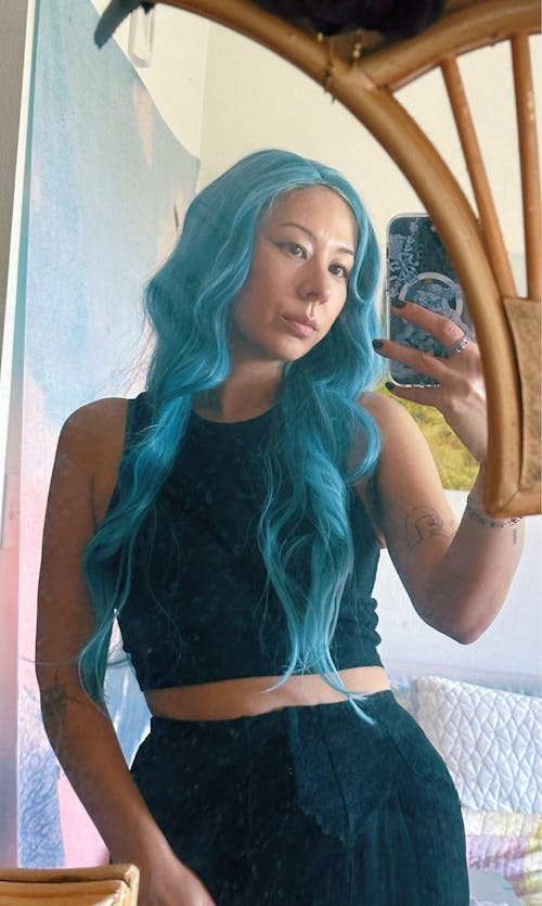 Pastel Blue Ash Blue Turquoise Blue Wig Long Wavy Middle Part Lace Wig Selena