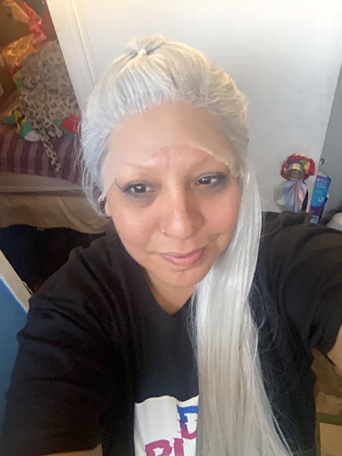 Pearl White Icy Silver Gray Straight Lace Top Synthetic Wig Odella