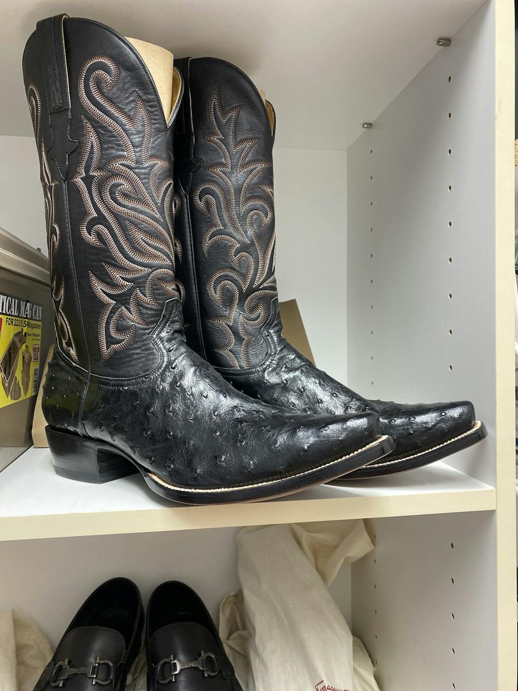 Full Quill Ostrich Boot in Black French Toe Heritage Boot