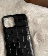 Luxury Black Patent Croc Shockproof Genuine Leather Iphone Case