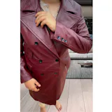 Zendaya Burgundy Double Breasted Leather Trench Coat