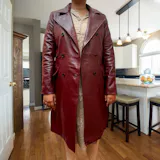 Zendaya Burgundy Double Breasted Leather Trench Coat