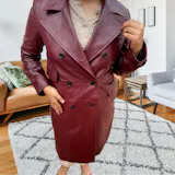 Zendaya Burgundy Double Breasted Leather Trench Coat
