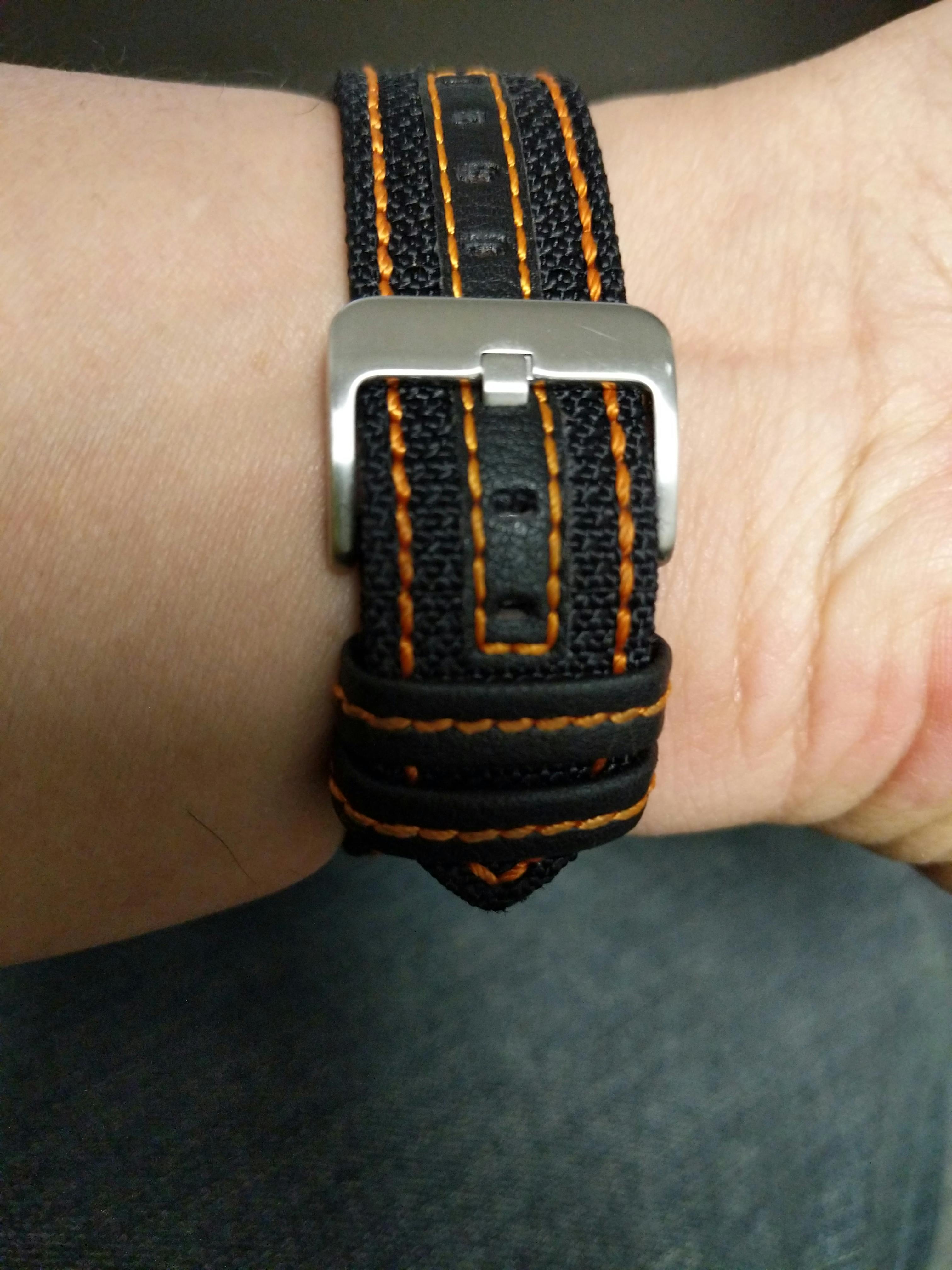 Hadley-Roma Black Orange-Stitch Kevlar Watch Band Strap