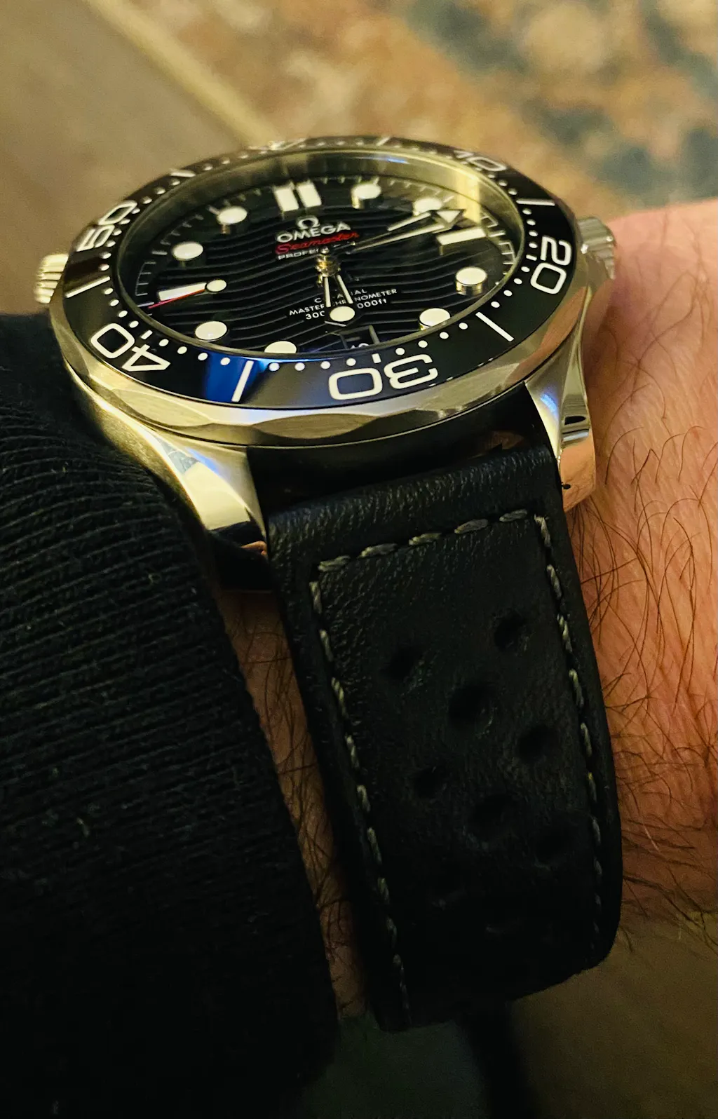 Di-Modell Rallye Black Red-Stitch Leather Watch Band Strap