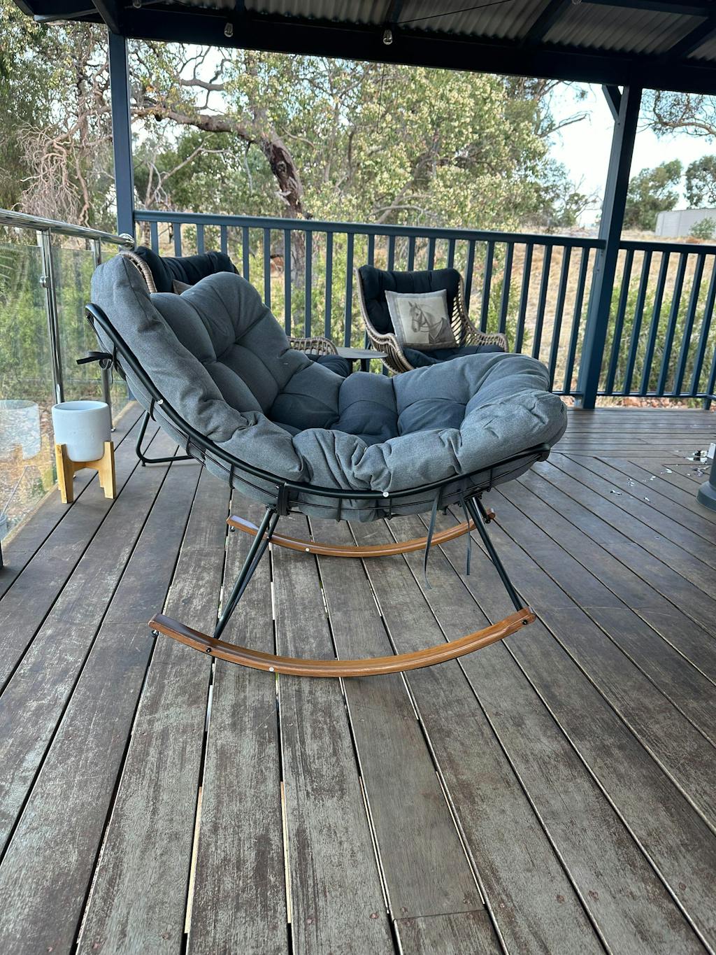 Papasan Outdoor Rocking Chair - Grey