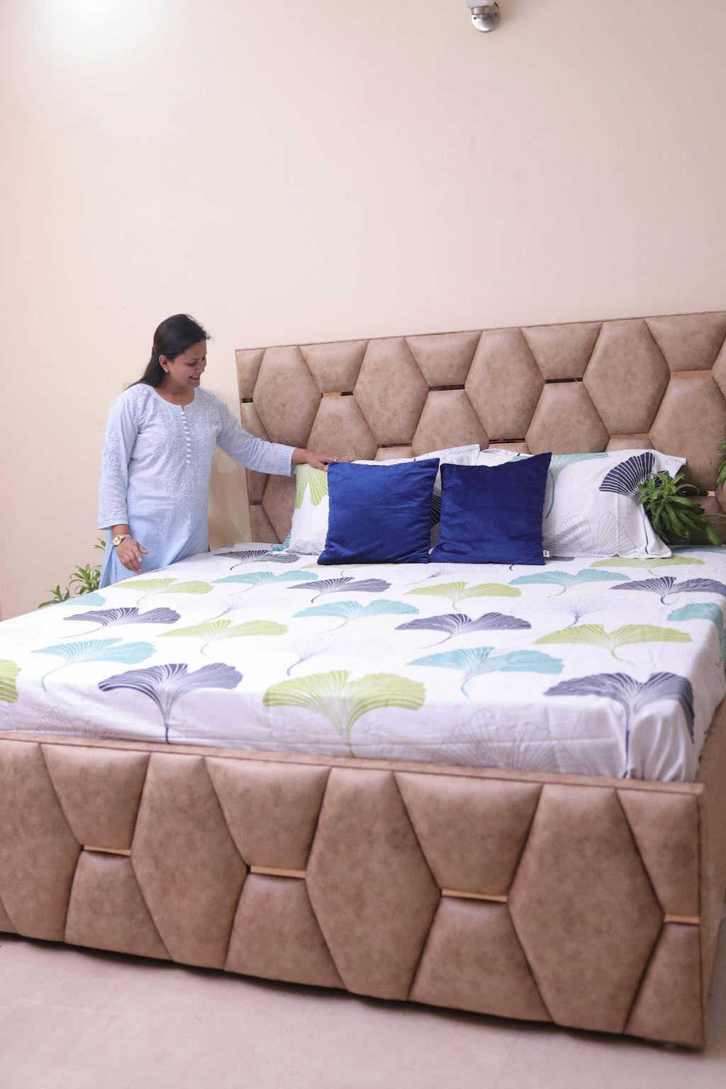 Imprimer Ginkyo - Floral Printed Fitted Bedsheet (Blue & Green)