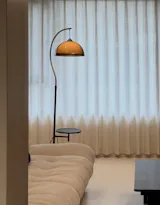 Coby Arc Floor Lamp Double Mushroom Shade with Optional Shelf