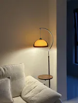 Coby Arc Floor Lamp Double Mushroom Shade with Optional Shelf