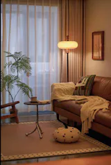 Mandarin Orange Retro Floor Lamp |Teak Wood Accent