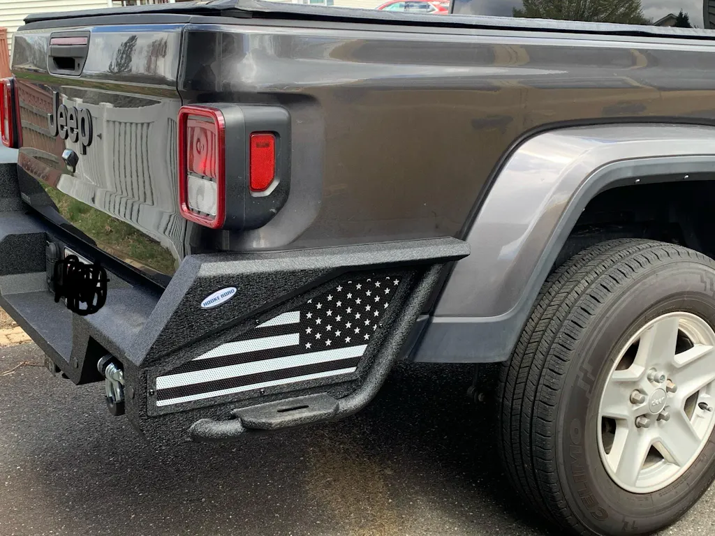 Aftermarket Rear Bumper w/ Bedside Slider Steps & LED Spotlights For 2020-2026 Jeep Gladiator JT Models with OEM Rear Bumper Frame Mounts - Hooke Road